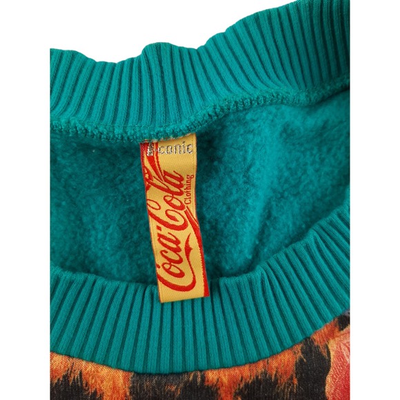 Vintage I-Conic Women's Blue Mixed Print Coca Cola Logo Crewneck Sweatshirt S - Picture 3 of 14